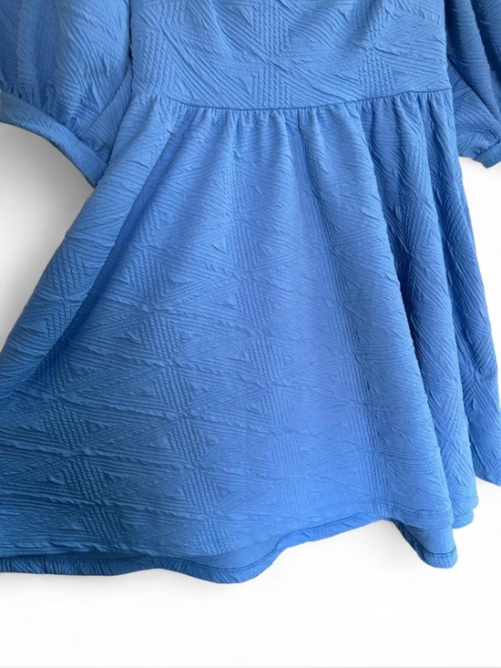 Free People Violet Blue Textured Puff Sleeve Babydoll Mini Dress - Picture 3 of 7